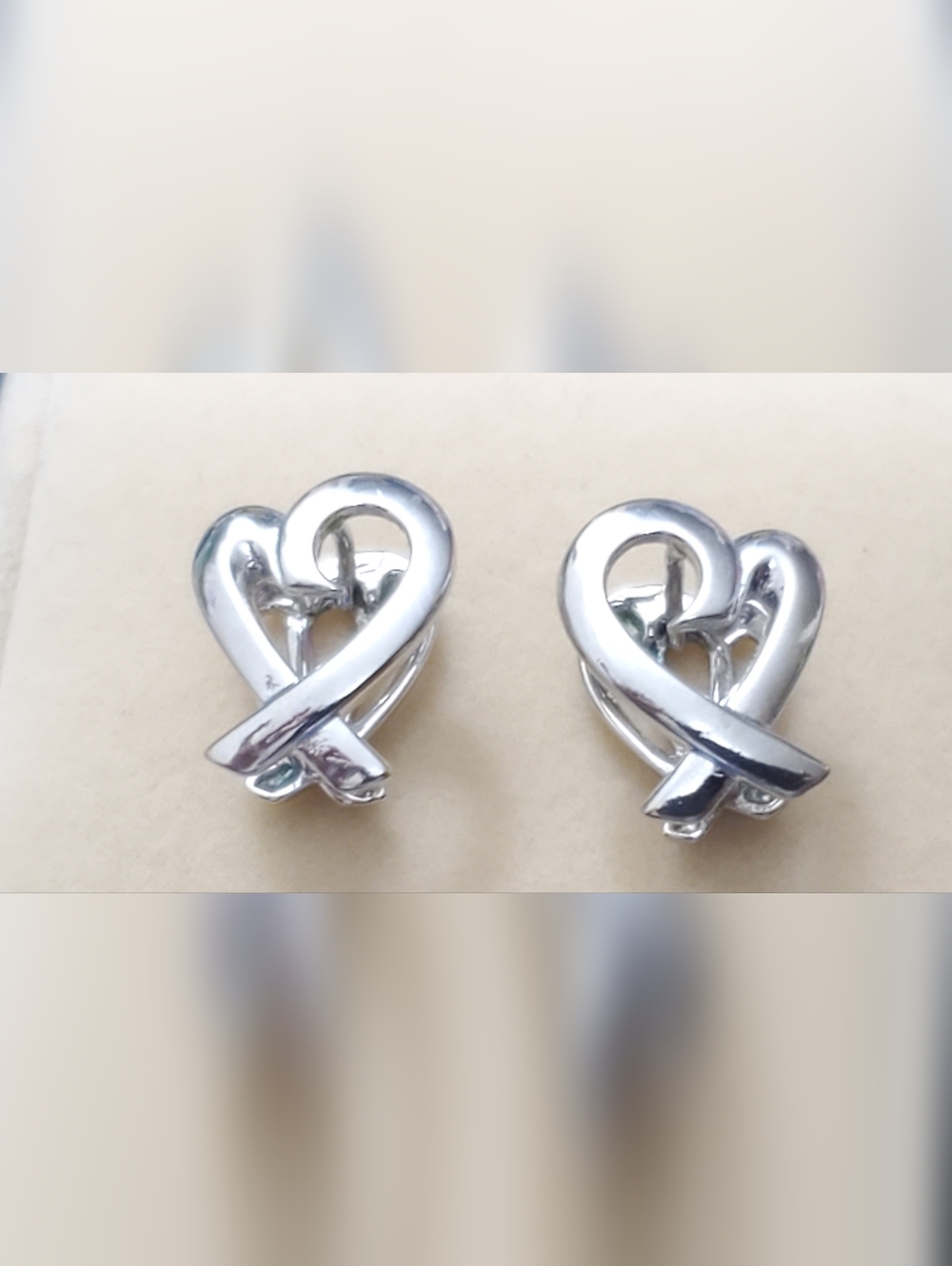 Vtg. Heart Ribbon Huggies Earrings by St .John